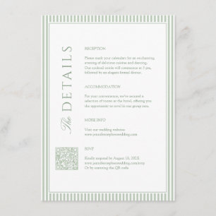 D'accompagnement Carte de détails de mariage rayée vert sauge avec