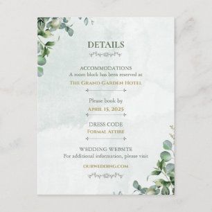 D'accompagnement Carte de détails de mariage Rose Blanche et Vert S