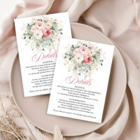 Carte de détails de mariage Roses Gold Blush Roman