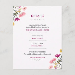 D'accompagnement Carte de détails de mariage Wildflower Romance F