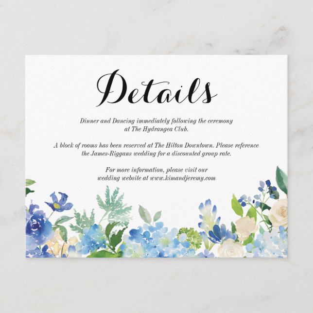 D'accompagnement Carte de détails du Mariage Blue Green Hydrangea F (Devant)