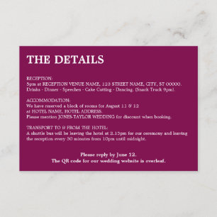 D'accompagnement Carte de détails du Mariage de code QR du vin de m