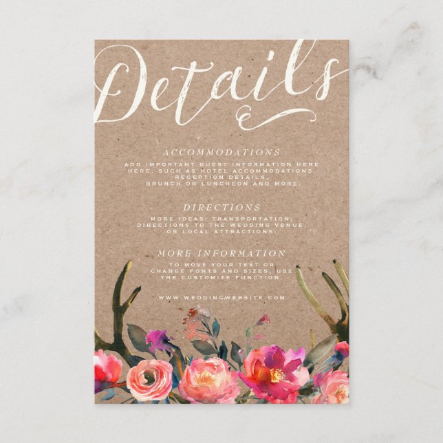 D'accompagnement CARTE DE DÉTAILS | Élégant Floral Rustic Spring An (Devant)