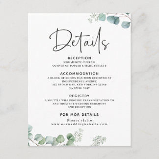 D'accompagnement Carte de détails Mariage Eucalyptus