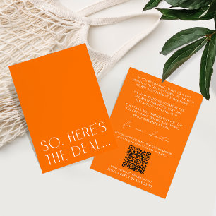 D'accompagnement Carte de détails orange vibre et code QR RSVP