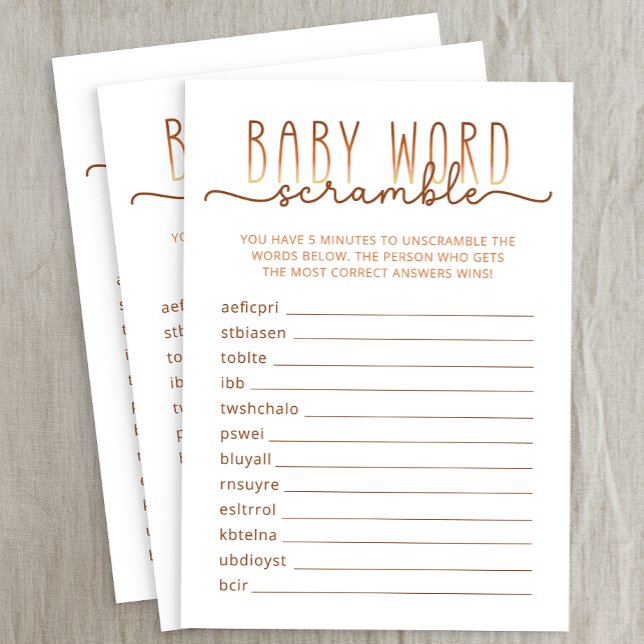 D'accompagnement Carte de jeu de Baby shower Word Scramble neutre (Baby Shower Game)