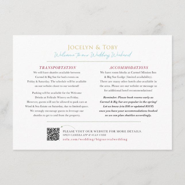 D'accompagnement Carte de mariage personnalisée : BIG SUR Californi (Dos)
