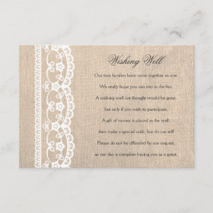 D'accompagnement Carte de mariage White Lace & Burlap Wishing Well
