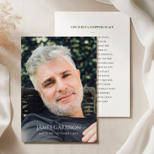 D'accompagnement Carte de prière funéraire verte simple avec photo