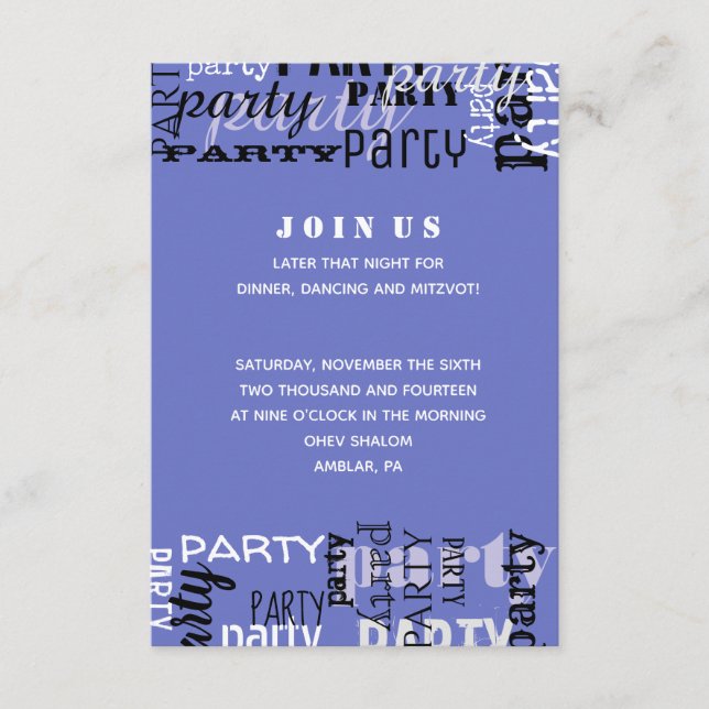 D'accompagnement Carte de réception Bat mitzvah de la barre de NOM (Devant)