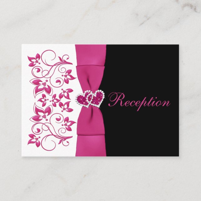 D'accompagnement Carte de réception de mariage rose, blanc, noir fl (Devant)