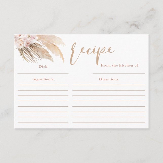 D'accompagnement Carte de recette bohème Pampas grass boho (Devant)
