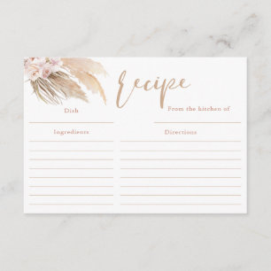 D'accompagnement Carte de recette bohème Pampas grass boho