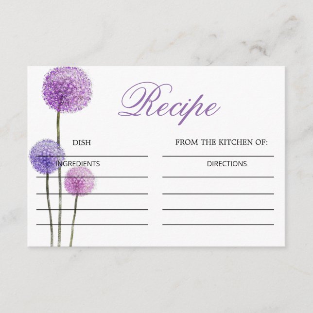 D'accompagnement Carte de recette de douche de fleurs violettes (Devant)