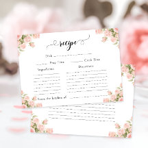 Carte de recette de douche de mariage floral rose