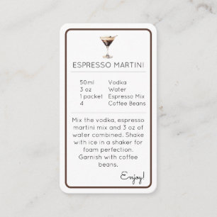 D'accompagnement Carte de recette de mini-cocktail Espresso Martini