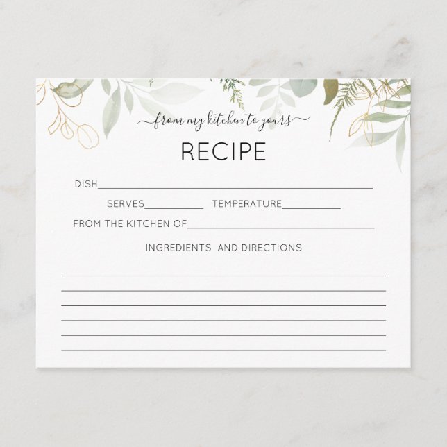 D'accompagnement Carte de recette Watercolor Greenery (Devant)