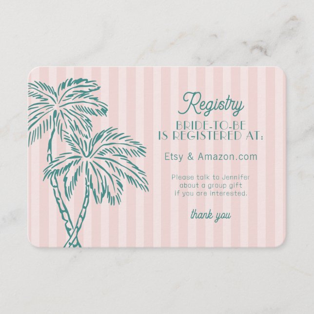 D'accompagnement Carte de registre de plage pastel Pink Palm Spring (Devant)