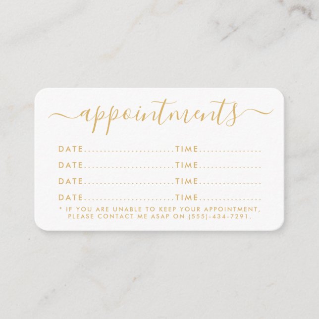 D'accompagnement Carte de rendez-vous simple Script - Or & Blanc (Devant)