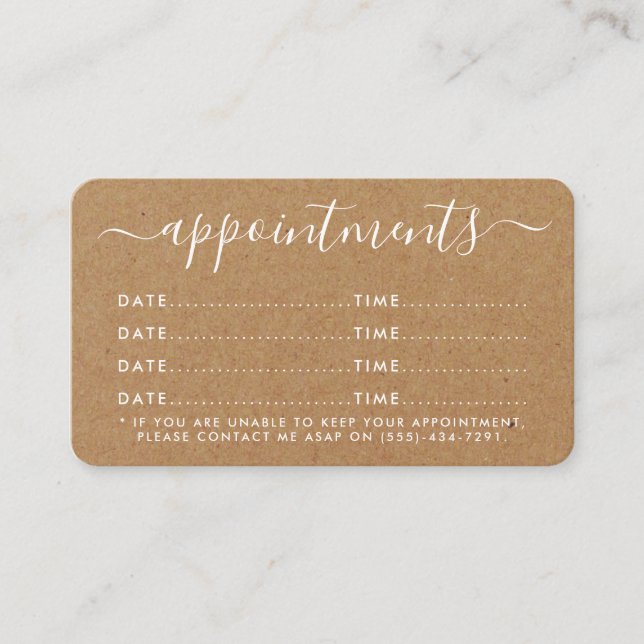 D'accompagnement Carte de rendez-vous simple Script - Rustic Kraft (Devant)