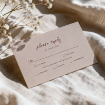Carte de réponse de mariage minimaliste vin profon