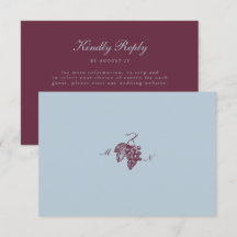 Carte de réponse de mariage QR Burgundy Blue Viney