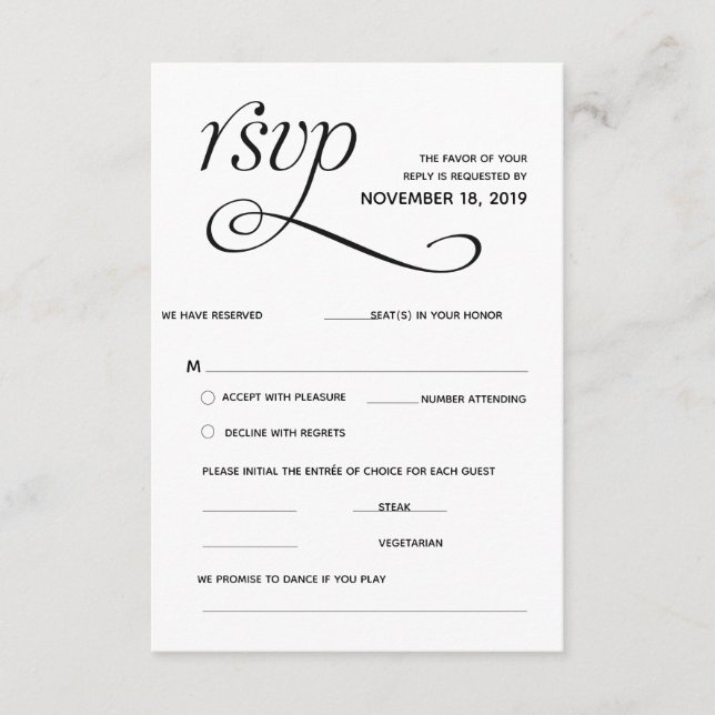 D'accompagnement Carte de réponse élégante classique RSVP (réponse) (Devant)