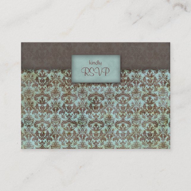 D'accompagnement Carte de réponse mariage damask bleu bleu marron (Devant)
