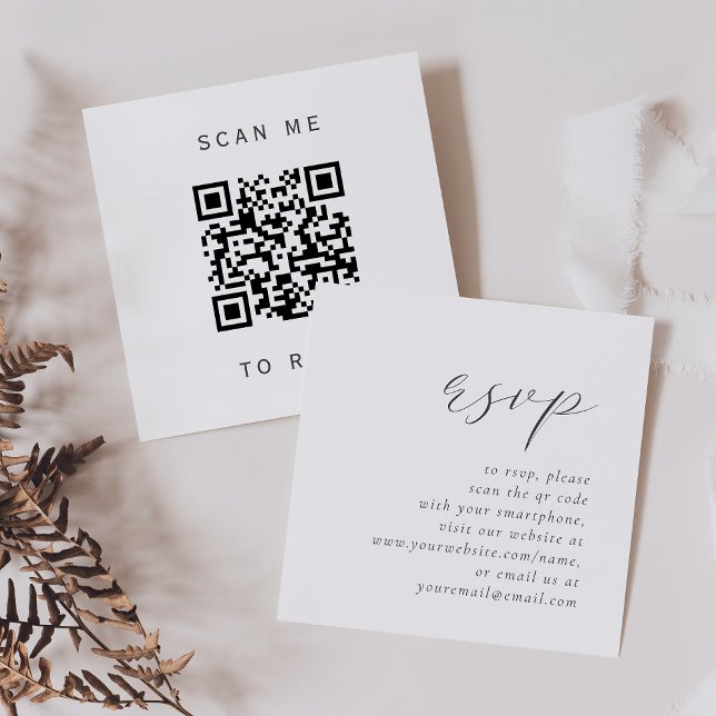 D'accompagnement Carte de réponse QR Code de mariage à script gris  (Créateur téléchargé)