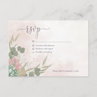 D'accompagnement Carte de réponse verte succulente et rose