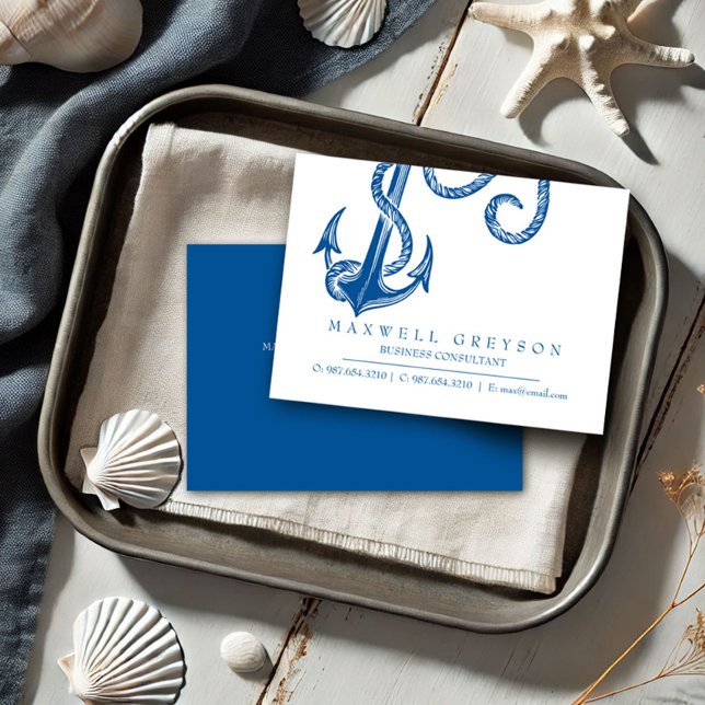 D'accompagnement Carte de visite d'Ancre bleu marine (Business cards dark blue anchor coastal small business theme)
