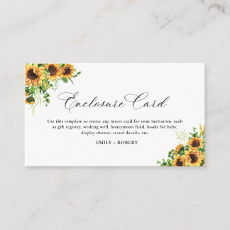 D'accompagnement Carte d'encart pour la douche de mariée Tournesol