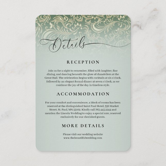 D'accompagnement Carte des détails de la réception Green Mariage da (Devant)