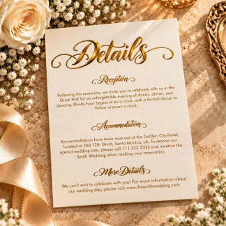 D'accompagnement Carte d'information de mariage dorée élégante