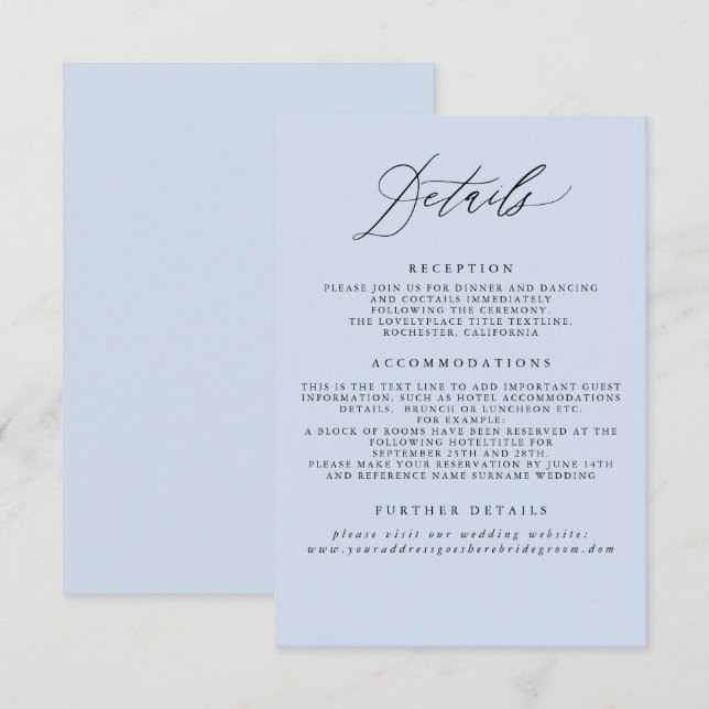 D'accompagnement Carte d'information de mariage Dusty Blue (Devant / Derrière)