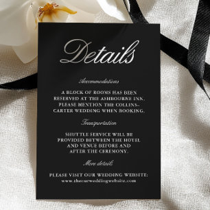 D'accompagnement Carte d'information de mariage élégante noir et bl