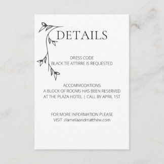 D'accompagnement Carte d'information de mariage minimaliste