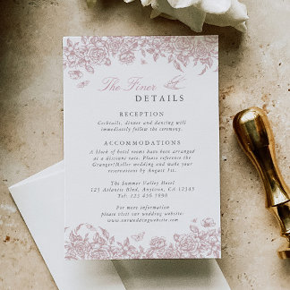 D'accompagnement Carte d'information de mariage rose toile détails