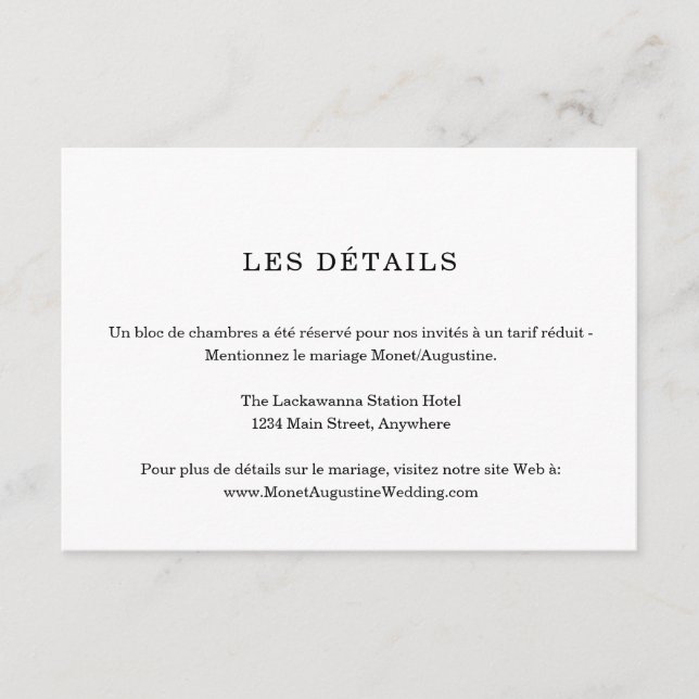 D'accompagnement Carte d'information / détails en français (Devant)