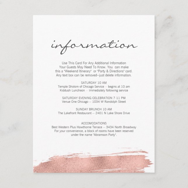 D'accompagnement Carte d'information du Bat mitzvah rose Gold (Devant)