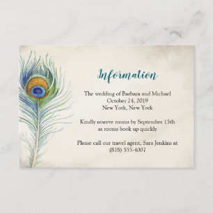D'accompagnement Carte d'information Mariage Bohemain Peacock Feath