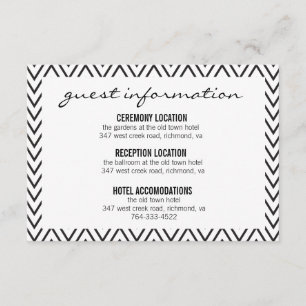D'accompagnement Carte d'information Mariage Chevron noir et blanc
