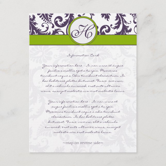 D'accompagnement Carte d'information Monogram Lapis Purple Damask (Devant)