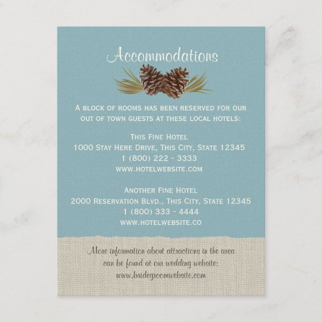 D'accompagnement Carte d'information Pine Cones et Burlap Blue (Devant)