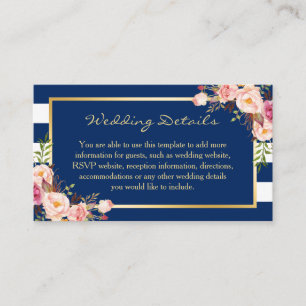 D'accompagnement Carte d'insertion de Mariage Floral Navy Blue Stri