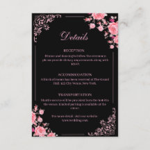 Carte d'insertion de mariage florale noire et rose