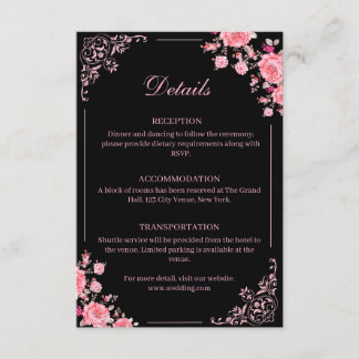 D'accompagnement Carte d'insertion de mariage florale noire et rose