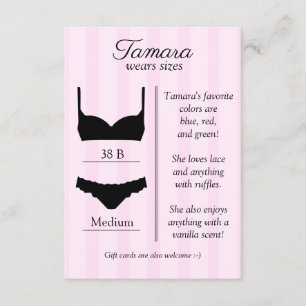 D'accompagnement Carte d'insertion de taille de lingerie de mariée