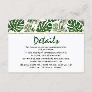 D'accompagnement Carte d'insertion feuille vert et mariage or Tropi