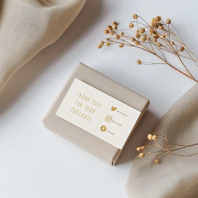 D'accompagnement Carte d'insertion Gold et white Social Links. (Gold colored social links thank you enclosure card for customer orders.)